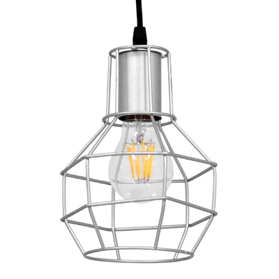 GloboStar® CAGE 00951 Vintage Κρεμαστό Φωτιστικό Πλέγμα Μονόφωτο 1 x E27 IP20 Ασημί Μέταλλο - Μ15 x Π15 x Y22cm