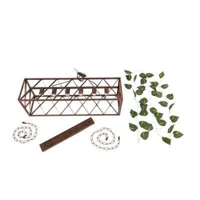 GloboStar® CLARITY 00963 Vintage Κρεμαστό Φωτιστικό Πλέγμα Πολύφωτο 6 x E27 IP20 Χάλκινο Μέταλλο με Πράσινο Πλαστικό - Μ78 x Π25 x Υ22cm