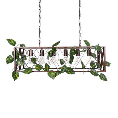 GloboStar® CLARITY 00963 Vintage Κρεμαστό Φωτιστικό Πλέγμα Πολύφωτο 6 x E27 IP20 Χάλκινο Μέταλλο με Πράσινο Πλαστικό - Μ78 x Π25 x Υ22cm