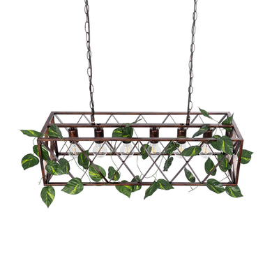 GloboStar® CLARITY 00963 Vintage Κρεμαστό Φωτιστικό Πλέγμα Πολύφωτο 6 x E27 IP20 Χάλκινο Μέταλλο με Πράσινο Πλαστικό - Μ78 x Π25 x Υ22cm