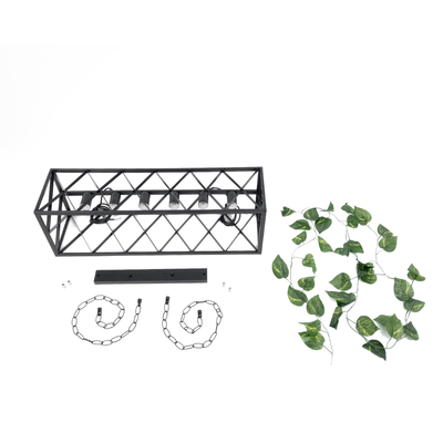 GloboStar® CLARITY 00964 Vintage Κρεμαστό Φωτιστικό Πλέγμα Πολύφωτο 6 x E27 IP20 Μαύρο Μέταλλο με Πράσινο Πλαστικό - Μ78 x Π25 x Υ22cm