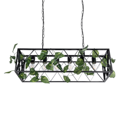 GloboStar® CLARITY 00964 Vintage Κρεμαστό Φωτιστικό Πλέγμα Πολύφωτο 6 x E27 IP20 Μαύρο Μέταλλο με Πράσινο Πλαστικό - Μ78 x Π25 x Υ22cm