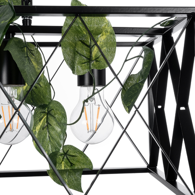 GloboStar® CLARITY 00964 Vintage Κρεμαστό Φωτιστικό Πλέγμα Πολύφωτο 6 x E27 IP20 Μαύρο Μέταλλο με Πράσινο Πλαστικό - Μ78 x Π25 x Υ22cm