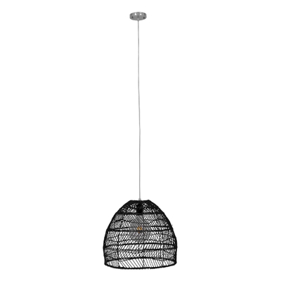 GloboStar® MALIBU 00969 Boho Κρεμαστό Φωτιστικό Πλέγμα Μονόφωτο 1 x E27 IP20 Μαύρο Ξύλο - Μ40 x Π40 x Υ35cm