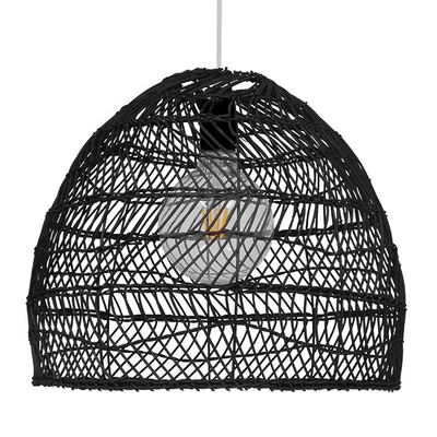 GloboStar® MALIBU 00969 Boho Κρεμαστό Φωτιστικό Πλέγμα Μονόφωτο 1 x E27 IP20 Μαύρο Ξύλο - Μ40 x Π40 x Υ35cm