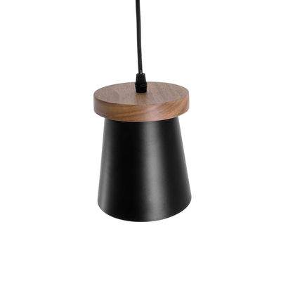 GloboStar® LANA 01424 Μοντέρνο Κρεμαστό Φωτιστικό Κύλινδρος Μονόφωτο 1 x E27 IP20 Μαύρο Μέταλλο με Καρυδί Ξύλο - Μ13 x Π13 x Y17cm