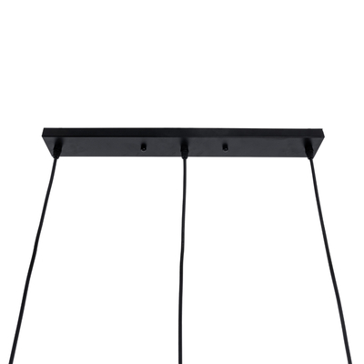 GloboStar® LANA 01425 Μοντέρνο Κρεμαστό Φωτιστικό Κύλινδρος Τρίφωτο 3 x E27 IP20 Μαύρο Μέταλλο με Καρυδί Ξύλο - Μ60 x Π13 x Υ18cm