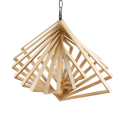 GloboStar® OCTAVE 01431 Μοντέρνο Κρεμαστό Φωτιστικό Οροφής Μονόφωτο 1 x E27 IP20 Μπεζ Ξύλο - Μ64 x Π64 x Y66cm