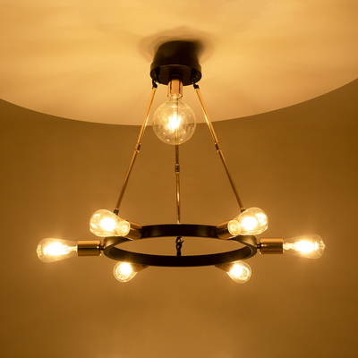 GloboStar® SAILOR 01445 Μοντέρνο Φωτιστικό Οροφής Πλέγμα Πολύφωτο 7 x E27 IP20 Μαύρο, Χρυσό & Χάλκινο Μέταλλο - Μ55 x Π55 x Υ55cm