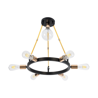 GloboStar® SAILOR 01445 Μοντέρνο Φωτιστικό Οροφής Πλέγμα Πολύφωτο 7 x E27 IP20 Μαύρο, Χρυσό & Χάλκινο Μέταλλο - Μ55 x Π55 x Υ55cm