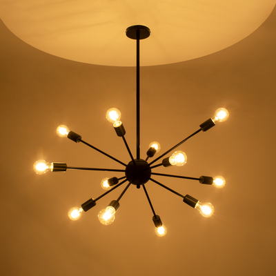 GloboStar® MILANO 01486 Μοντέρνο Φωτιστικό Οροφής Πλέγμα Πολύφωτο 12 x E27 IP20 Μαύρο Μέταλλο - Μ80 x Π80 x Υ80cm