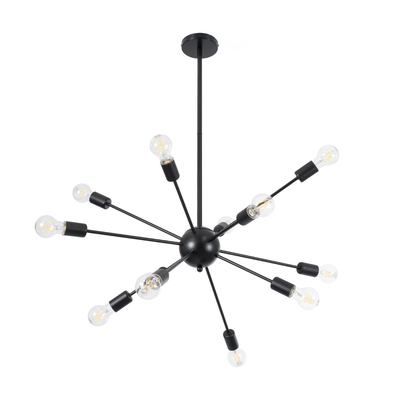 GloboStar® MILANO 01486 Μοντέρνο Φωτιστικό Οροφής Πλέγμα Πολύφωτο 12 x E27 IP20 Μαύρο Μέταλλο - Μ80 x Π80 x Υ80cm