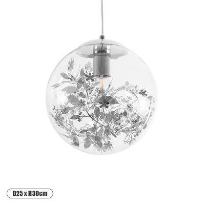 GloboStar® HARPER 01510 Μοντέρνο Κρεμαστό Φωτιστικό Μπάλα Μονόφωτο 1 x E27 IP20 Διάφανο Γυαλί με Ασημί Μέταλλο - Μ25 x Π25 x Υ30cm