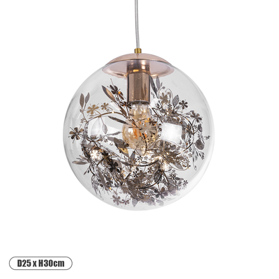GloboStar® HARPER 01511 Μοντέρνο Κρεμαστό Φωτιστικό Μπάλα Μονόφωτο 1 x E27 IP20 Διάφανο Γυαλί με Χάλκινο Μέταλλο - Μ25 x Π25 x Υ30cm