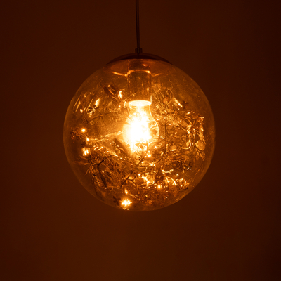 GloboStar® HARPER 01511 Μοντέρνο Κρεμαστό Φωτιστικό Μπάλα Μονόφωτο 1 x E27 IP20 Διάφανο Γυαλί με Χάλκινο Μέταλλο - Μ25 x Π25 x Υ30cm