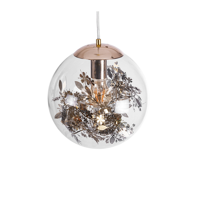 GloboStar® HARPER 01511 Μοντέρνο Κρεμαστό Φωτιστικό Μπάλα Μονόφωτο 1 x E27 IP20 Διάφανο Γυαλί με Χάλκινο Μέταλλο - Μ25 x Π25 x Υ30cm