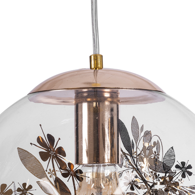 GloboStar® HARPER 01511 Μοντέρνο Κρεμαστό Φωτιστικό Μπάλα Μονόφωτο 1 x E27 IP20 Διάφανο Γυαλί με Χάλκινο Μέταλλο - Μ25 x Π25 x Υ30cm