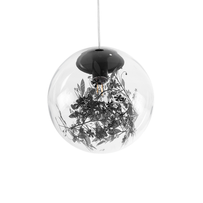 GloboStar® HARPER 01512 Μοντέρνο Κρεμαστό Φωτιστικό Μπάλα Μονόφωτο 1 x E27 IP20 Διάφανο Γυαλί με Μαύρο Μέταλλο - Μ25 x Π25 x Υ30cm