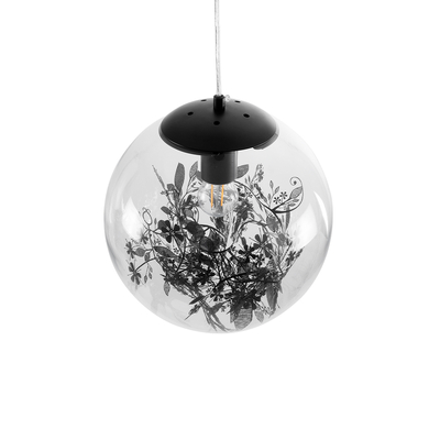 GloboStar® HARPER 01512 Μοντέρνο Κρεμαστό Φωτιστικό Μπάλα Μονόφωτο 1 x E27 IP20 Διάφανο Γυαλί με Μαύρο Μέταλλο - Μ25 x Π25 x Υ30cm