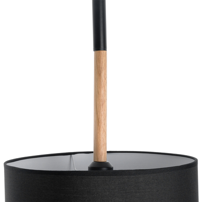 GloboStar® BRONX 01517 Μοντέρνο Κρεμαστό Φωτιστικό Καπέλο Μονόφωτο 1 x E27 IP20 Μαύρο Ύφασμα με Μπεζ Ξύλο - Μ35 x Π35 x Υ50cm