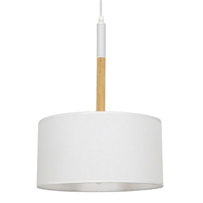 GloboStar® BRONX 01518 Μοντέρνο Κρεμαστό Φωτιστικό Καπέλο Μονόφωτο 1 x E27 IP20 Λευκό Ύφασμα με Μπεζ Ξύλο - Μ35 x Π35 x Υ50cm