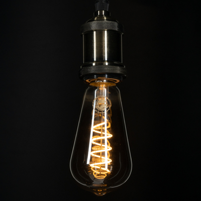 GloboStar® 99145 Λάμπα LED Soft S Spiral Filament E27 ST64 Αχλάδι 4W 280lm 360° AC 220-240V IP20 Φ6.4 x Υ14cm Θερμό Λευκό 2700K με Φιμέ Γυαλί Dimmable - 3 Χρόνια Εγγύηση