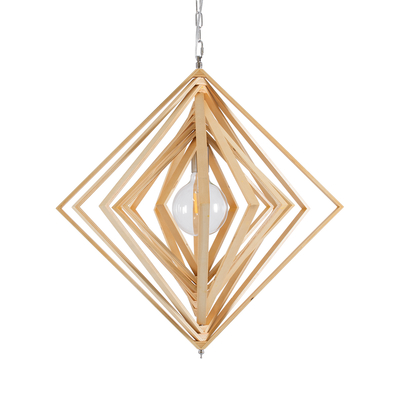 GloboStar® OCTAVE 01431 Μοντέρνο Κρεμαστό Φωτιστικό Οροφής Μονόφωτο 1 x E27 IP20 Μπεζ Ξύλο - Μ64 x Π64 x Y66cm