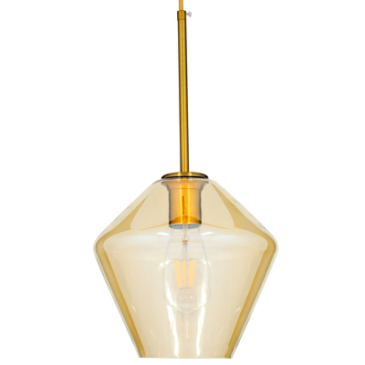 GloboStar® AMARIS 00869 Μοντέρνο Κρεμαστό Φωτιστικό Ανάρτηση Μονόφωτο 1 x E27 IP20 Μελί Γυαλί με Χρυσό Μέταλλο - Μ22 x Π22 x Y22cm