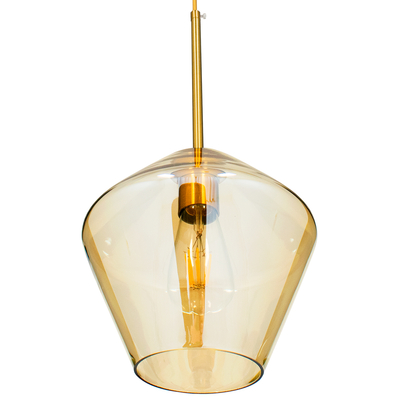 GloboStar® AMARIS 00869 Μοντέρνο Κρεμαστό Φωτιστικό Ανάρτηση Μονόφωτο 1 x E27 IP20 Μελί Γυαλί με Χρυσό Μέταλλο - Μ22 x Π22 x Y22cm