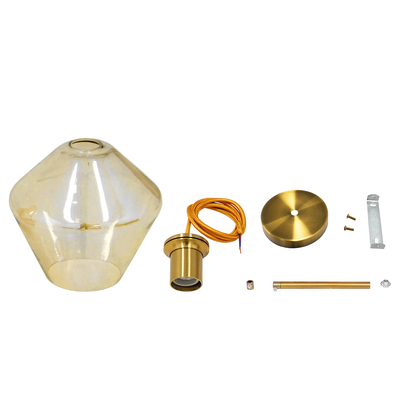 GloboStar® AMARIS 00869 Μοντέρνο Κρεμαστό Φωτιστικό Ανάρτηση Μονόφωτο 1 x E27 IP20 Μελί Γυαλί με Χρυσό Μέταλλο - Μ22 x Π22 x Y22cm