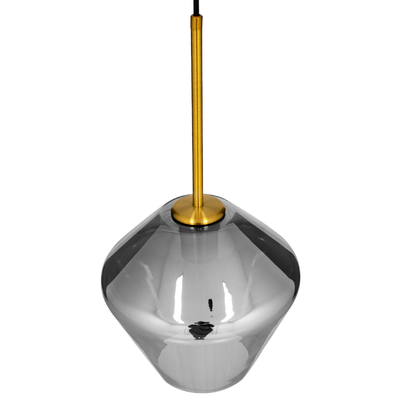 GloboStar® AMARIS 00872 Μοντέρνο Κρεμαστό Φωτιστικό Ανάρτηση Μονόφωτο 1 x E27 IP20 Διάφανο Γυαλί με Χρυσό Μέταλλο - Μ22 x Π22 x Y22cm