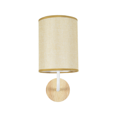 GloboStar® OASIS 00884 Μοντέρνο Επιτοίχιο Φωτιστικό Απλίκα Μονόφωτο 1 x E27 IP20 Λευκό Μέταλλο με Μπεζ Ξύλο - Μ15 x Π20 x Υ35cm