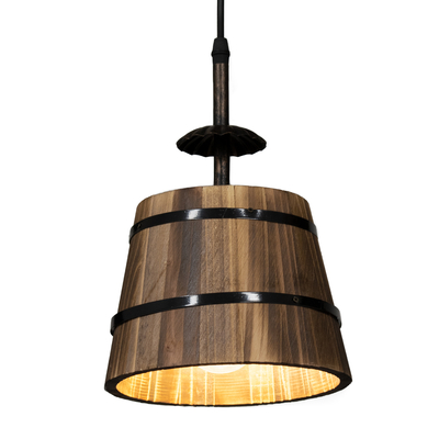 GloboStar® CEBU 00888 Vintage Κρεμαστό Φωτιστικό Καπέλο Τρίφωτο 3 x E27 IP20 Μαύρο Μέταλλο με Καφέ Ξύλο - Μ40 x Π40 x Y210cm