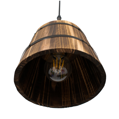 GloboStar® CEBU 00888 Vintage Κρεμαστό Φωτιστικό Καπέλο Τρίφωτο 3 x E27 IP20 Μαύρο Μέταλλο με Καφέ Ξύλο - Μ40 x Π40 x Y210cm