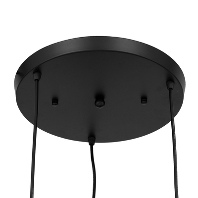 GloboStar® CEBU 00888 Vintage Κρεμαστό Φωτιστικό Καπέλο Τρίφωτο 3 x E27 IP20 Μαύρο Μέταλλο με Καφέ Ξύλο - Μ40 x Π40 x Y210cm