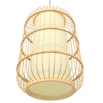 GloboStar® HIBISCUS 00893 Boho Κρεμαστό Φωτιστικό Ανάρτηση Μονόφωτο 1 x E27 IP20 Μπεζ Ξύλο - Μ25 x Π25 x Υ42cm