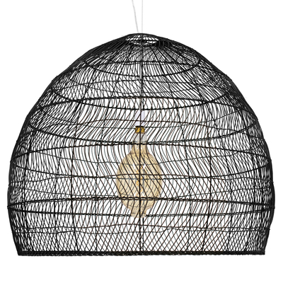 GloboStar® MALIBU 00966 Boho Κρεμαστό Φωτιστικό Πλέγμα Μονόφωτο 1 x E27 IP20 Μαύρο Ξύλο - Μ100 x Π100 x Y86cm