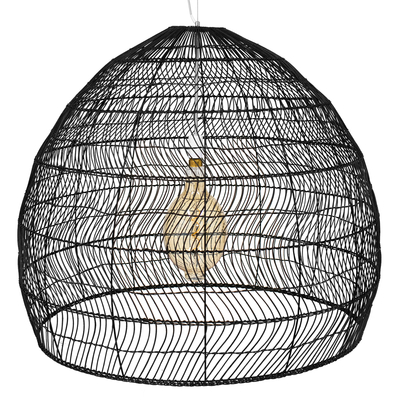 GloboStar® MALIBU 00966 Boho Κρεμαστό Φωτιστικό Πλέγμα Μονόφωτο 1 x E27 IP20 Μαύρο Ξύλο - Μ100 x Π100 x Y86cm