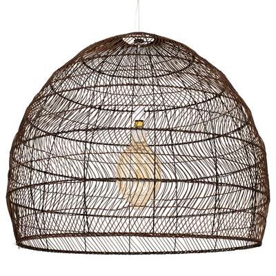 GloboStar® MALIBU 00967 Boho Κρεμαστό Φωτιστικό Πλέγμα Μονόφωτο 1 x E27 IP20 Καφέ Ξύλο - Μ100 x Π100 x Y86cm