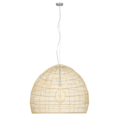 GloboStar® MALIBU 00974 Boho Κρεμαστό Φωτιστικό Πλέγμα Μονόφωτο 1 x E27 IP20 Μπεζ Ξύλο - Μ100 x Π100 x Υ86cm