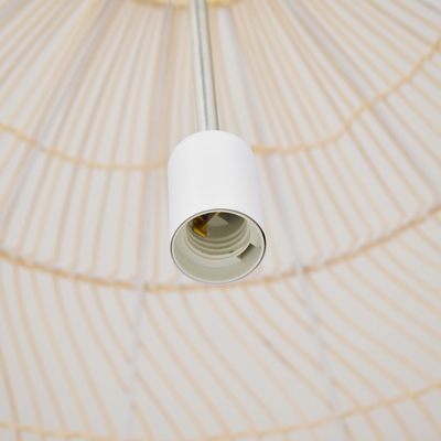 GloboStar® MALIBU 00974 Boho Κρεμαστό Φωτιστικό Πλέγμα Μονόφωτο 1 x E27 IP20 Μπεζ Ξύλο - Μ100 x Π100 x Υ86cm