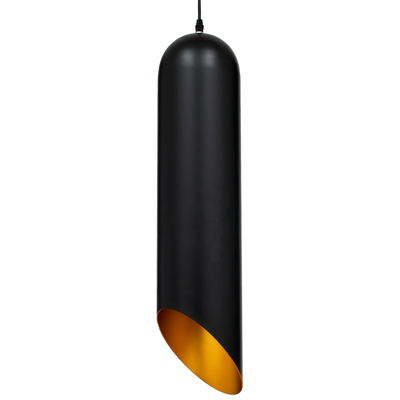 GloboStar® CARSON 01529 Μοντέρνο Κρεμαστό Φωτιστικό Ανάρτηση Μονόφωτο 1 x E27 IP20 Μαύρο & Χρυσό Μέταλλο - Μ15 x Π15 x Υ68cm