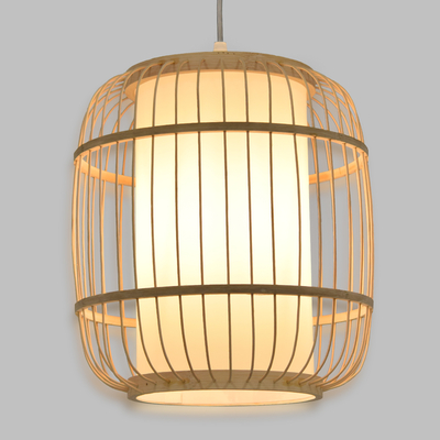 GloboStar® HIBISCUS 01633 Boho Κρεμαστό Φωτιστικό Ανάρτηση Μονόφωτο 1 x E27 IP20 Μπεζ Ξύλο - Μ26 x Π26 x Y32cm