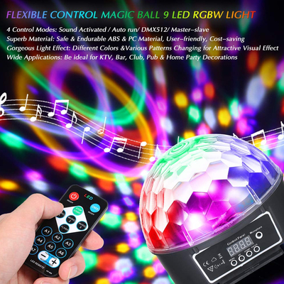 GloboStar® 79602 LED Party Disco Μπάλα με Περιστρεφόμενα Φωτορυθμικά Εφέ Πολύχρωμη RGB DMX512 20W με Sound Control Activated Εφέ και με Ασύρματο Χειριστήριο AC 230V IP20 Φ17 x Υ15cm