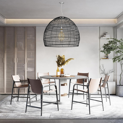 GloboStar® MALIBU 00966 Boho Κρεμαστό Φωτιστικό Πλέγμα Μονόφωτο 1 x E27 IP20 Μαύρο Ξύλο - Μ100 x Π100 x Y86cm