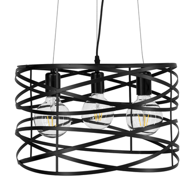 GloboStar® TOKEN 00855 Μοντέρνο Κρεμαστό Φωτιστικό Πλέγμα Τρίφωτο 3 x E27 IP20 Μαύρο Μέταλλο - Μ43 x Π43 x Υ29cm