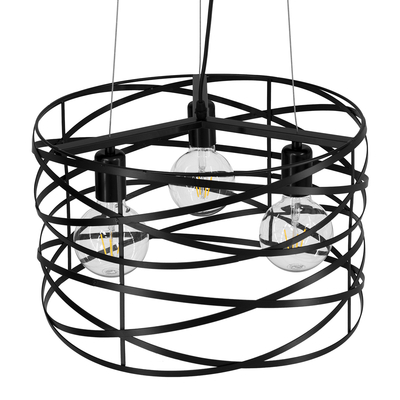 GloboStar® TOKEN 00855 Μοντέρνο Κρεμαστό Φωτιστικό Πλέγμα Τρίφωτο 3 x E27 IP20 Μαύρο Μέταλλο - Μ43 x Π43 x Υ29cm