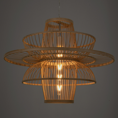 GloboStar® BALI 00862 Boho Κρεμαστό Φωτιστικό Πλέγμα Μονόφωτο 1 x E27 IP20 Μπεζ Ξύλο - Μ60 x Π60 x Υ45cm