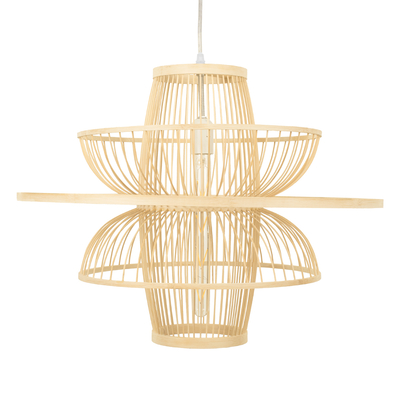 GloboStar® BALI 00862 Boho Κρεμαστό Φωτιστικό Πλέγμα Μονόφωτο 1 x E27 IP20 Μπεζ Ξύλο - Μ60 x Π60 x Υ45cm