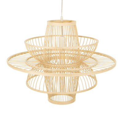 GloboStar® BALI 00862 Boho Κρεμαστό Φωτιστικό Πλέγμα Μονόφωτο 1 x E27 IP20 Μπεζ Ξύλο - Μ60 x Π60 x Υ45cm